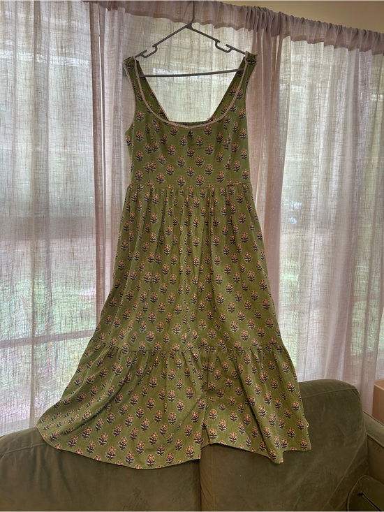 Handmade Dresses & Skirts - Green Floral Dress 100% Cotton